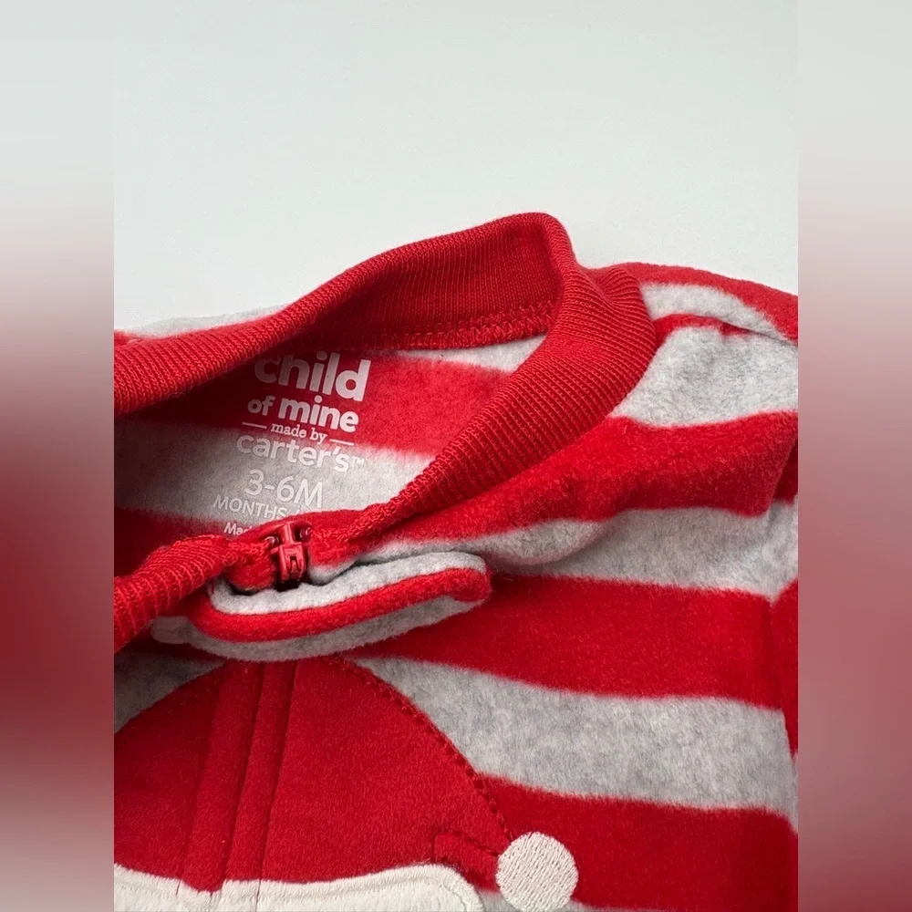 Carter’s Red& Gray Striped Santa One Piece 3-6m